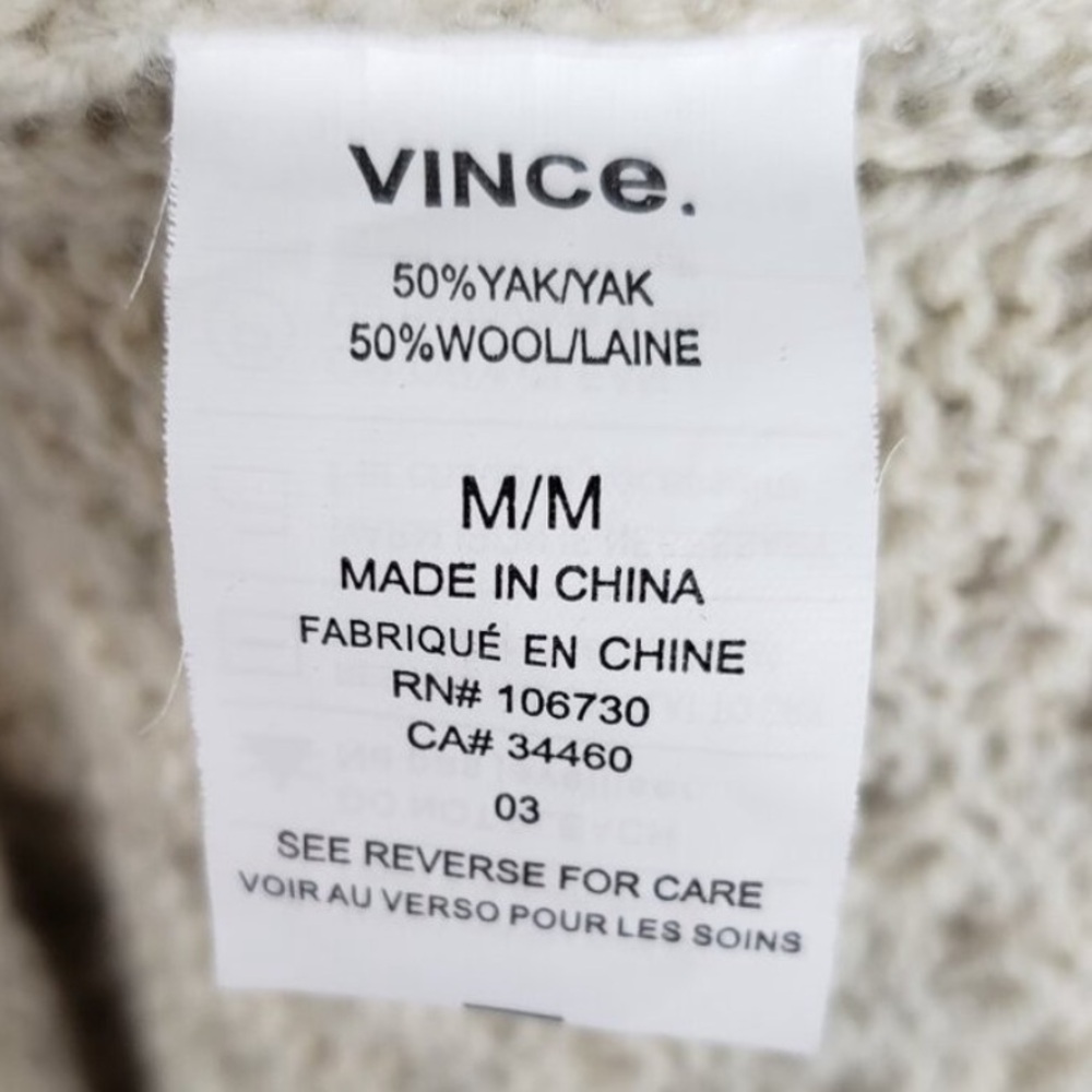 Vince Yak Wool Mock Turtleneck Sweater Oatmeal Chevron Fisherman W Sz M EUC - Picture 5 of 7